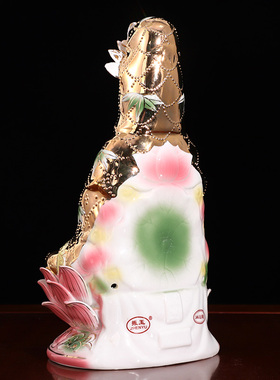 南海观音菩萨佛像家居供奉摆件手工彩绘坐莲花观音佛像陶瓷工艺