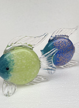 琉璃玻璃亲嘴鱼对嘴鱼摆件中式轻奢招财工艺品家居样板房软装饰品