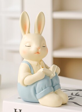 家居装饰品桌面创意小众兔子书靠书立摆件高级感电视柜酒柜办公室