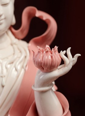 戴玉堂德化陶瓷自在飘带观音菩萨像佛像家用中式禅意摆件客厅供奉