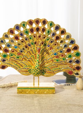 餐边柜客厅装饰摆件轻奢实木孔雀开屏寓意好泰式玄关隔断新居礼品