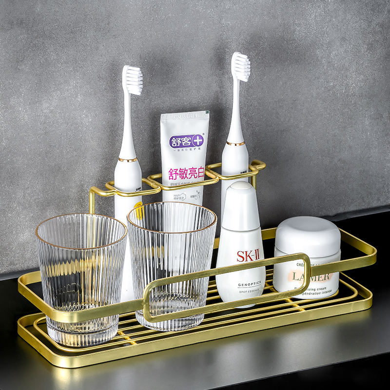 轻奢风电动牙刷置物架免打孔壁挂式挂墙漱口刷牙杯子卫生间收纳架 - 图3
