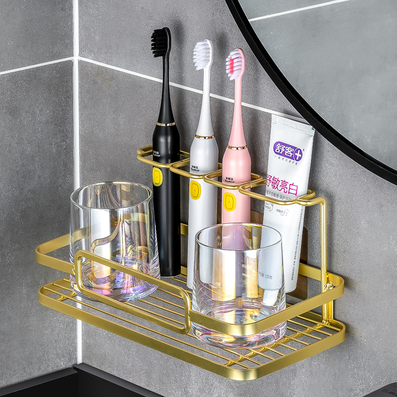 轻奢风电动牙刷置物架免打孔壁挂式挂墙漱口刷牙杯子卫生间收纳架 - 图0