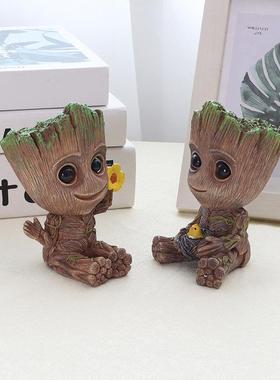 格鲁特小树人摆件治愈groot玩偶盆栽园艺造景车载装饰品纸条罐子