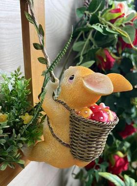 可爱爬藤小兔子挂件家居装饰品动物壁挂户外庭院阳台造景装饰盆挂