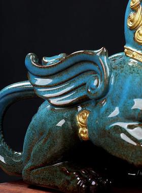 东方泥土 陶瓷貔貅招财摆件 家居客厅旺财皮休装饰工艺乔迁礼品