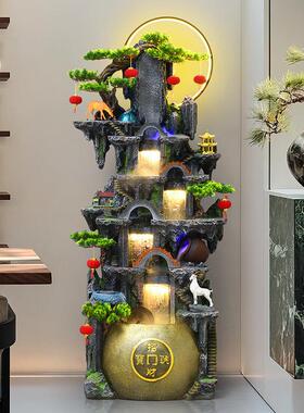 新中式假山流水摆件循环水生财鱼池喷泉造景办公室乔迁开业装饰