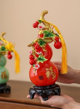 招财纳福葫芦摆件新中式家居客厅电视柜乔迁开业办公桌工艺装饰品