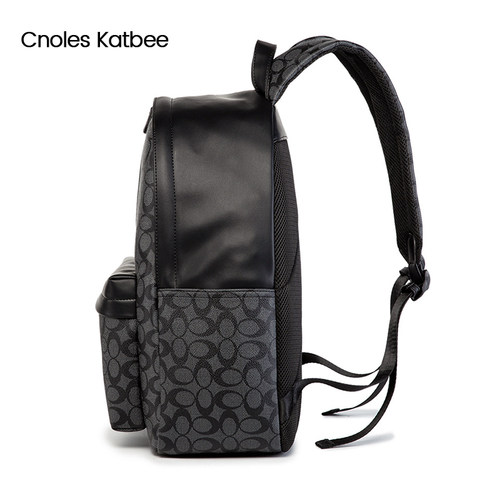 Cnoles Katbee潮牌双肩包男潮流男士背包商务休闲皮质格子电脑包 - 图2