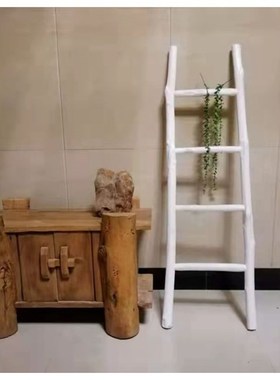 原木装饰梯子复古民宿梯形置物架影楼拍照道具幼儿园小梯橱窗楼梯