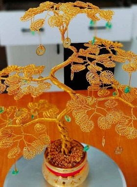 装饰手工发财树摇钱树招财树乔迁开业送礼编织工艺品 发财树摆件