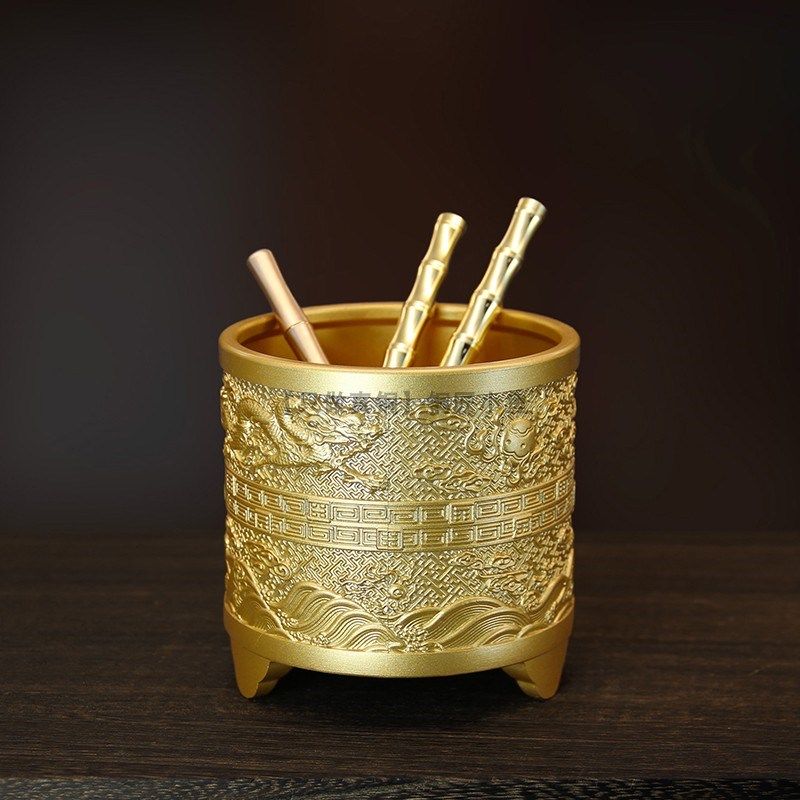 纯铜古风笔筒加厚复古文玩放笔盒大办公桌桌面摆件装饰品实用黄铜,淘宝优惠券,粉丝福利购,淘宝优惠卷