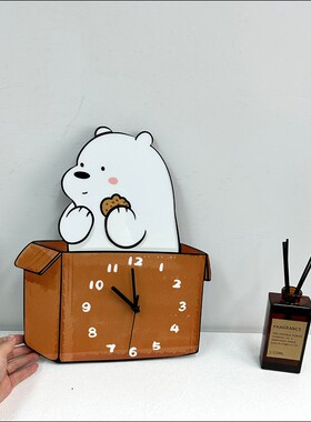 网红卡通箱子熊装饰挂墙钟表客厅幼儿园儿童房静音个性时钟挂钟