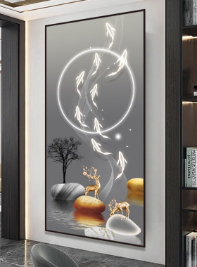 九鱼玄关门装饰画贴纸自粘3d立体壁画墙贴画入户过道客厅山水墙贴