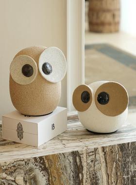 栀美家 手绘粗陶猫头鹰桌面摆件客厅轻奢高档软装 酒柜装饰品民宿