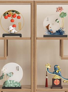 新中式客厅摆件软装高端大气上档次展示柜办公室茶室博古架装饰品