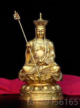 新款藏王佛三像全铜九华地山婆圣佛像摆娑件居家装饰品中式工艺品