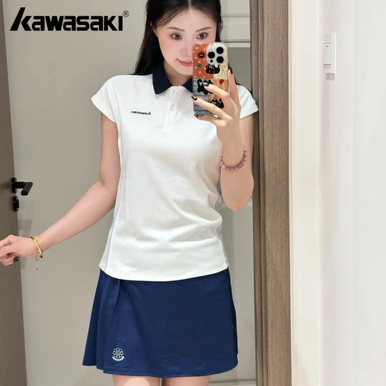 kawasaki/川崎新款羽毛球服运动休闲短袖T恤小花花裙polo衫运动服