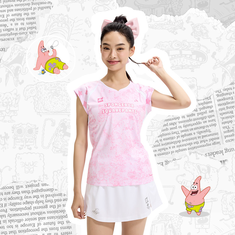 kawasaki/川崎羽毛球服女海绵宝宝联名速干运动短袖透气网球短裙,淘宝优惠券,粉丝福利购,淘宝优惠卷