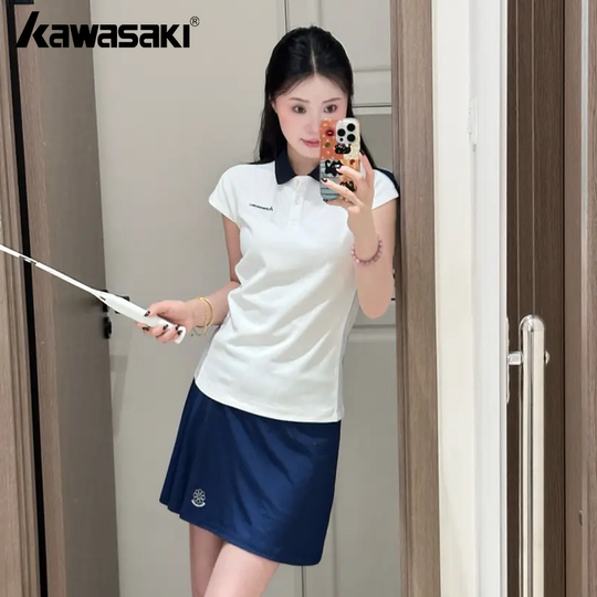 kawasaki/川崎新款羽毛球服运动休闲短袖T恤小花花裙polo衫运动服