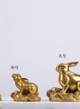 皇轩 纯铜兔子h摆件 家居装饰品招财玉兔风水摆件 十二生肖兔摆设