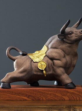 新中式创意陶瓷牛动物摆件牛气z冲天家居玄关装饰店铺招财开业礼