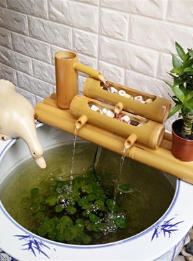 竹子流水器循环别墅庭院造景招财摆件陶瓷石槽鱼缸水X池加湿过滤