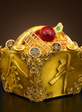 纯黄铜日进斗金摆件铜斗升子聚财米斗聚宝盆八P方来财玄关客厅装