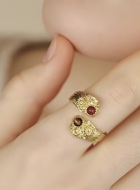 双色开口戒指雕刻纹理