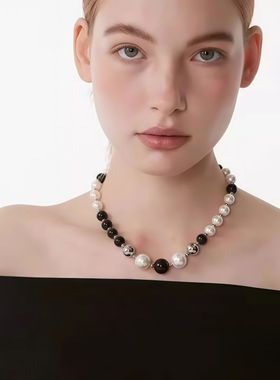 小众设计珍珠项链女个性拼接