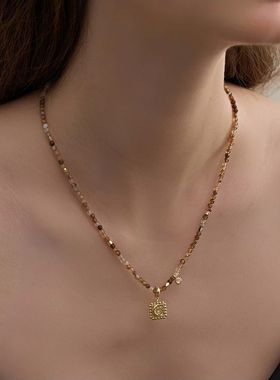 星月相伴咖啡色项链串珠高级感