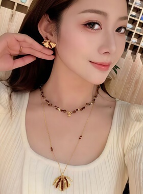 新款棕榈烟花耳钉圣诞新年红项链