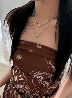 发财小花串珠项链叠戴