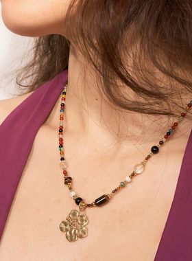 缤纷海岛扶桑花项链多巴胺串珠链