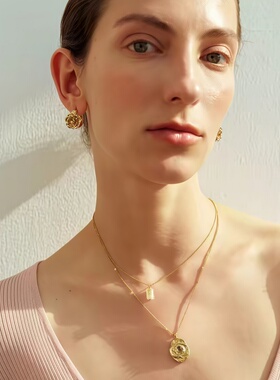 新款熔岩玫瑰金银双层锁骨链女