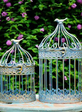 花园鸟窝摆件包邮 小鸟喂鸟器花插庭院装饰摆件复古做旧摄影道具