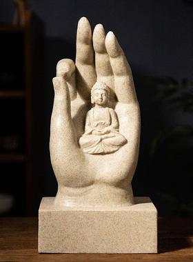 东南亚风格客厅装饰品复古艺术禅意空间会所酒店茶室佛手坐佛摆件