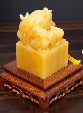 米黄玉龙章摆件玉玺刻字印章天然黄玉九龙玉玺龙头印章礼品定做