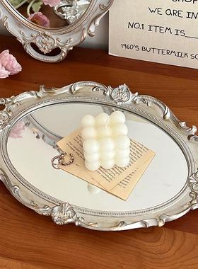 ins风复古法式玻璃镜面托盘客厅装饰摆件香薰首饰展示镜子收纳盘