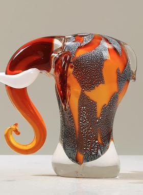 现代极简大象抽象彩色琉璃摆件客厅玄关酒店办公室轻奢高档装饰品