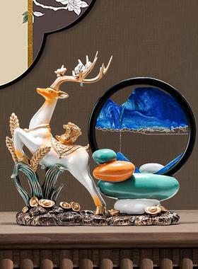 入户玄关吉祥物鹿流沙画摆件客厅高级感石来运转电视柜酒柜装饰品