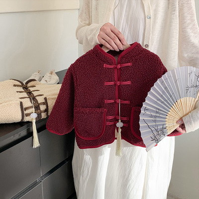 【运费险】儿童国风新年拜年羊羔毛加绒外套