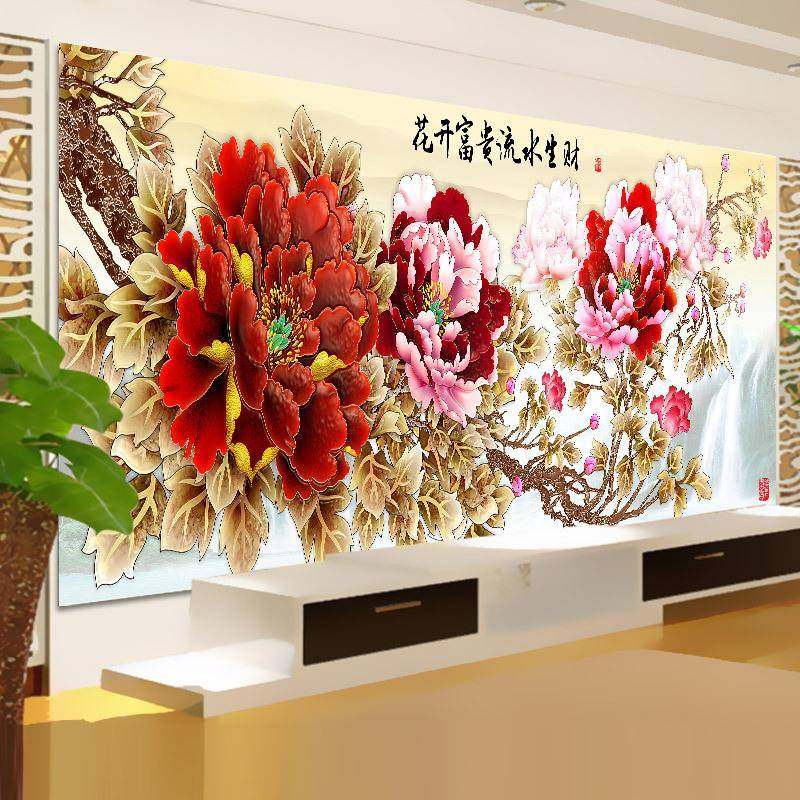 新款5D客厅满钻钻石画花开油画富贵砖石秀大幅贴钻十字绣,淘宝优惠券,粉丝福利购,淘宝优惠卷