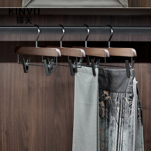 锦芙高端实木衣架挂裤子专用植绒裤架挂裙子无痕高档复古木质裙夹 - 图0