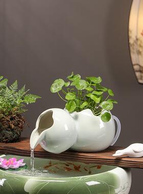 鱼缸造景摆件古法养鱼过滤器循环流水陶罐庭院生态缸造景全套配件