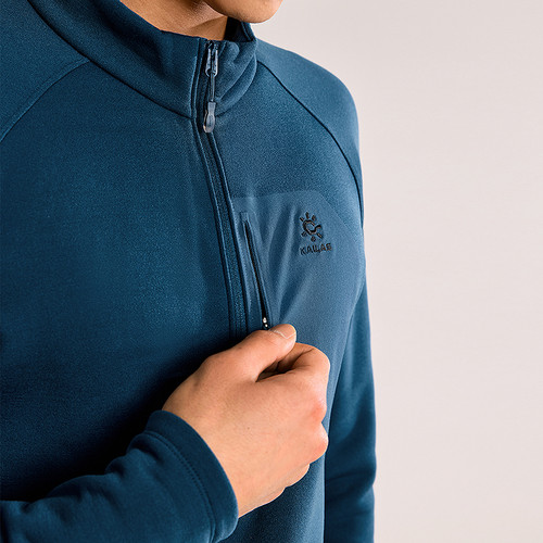 KAILAS凯乐石冷杉立领半开胸抓绒衣T恤衫耐磨户外登山徒步攀冰男 - 图1