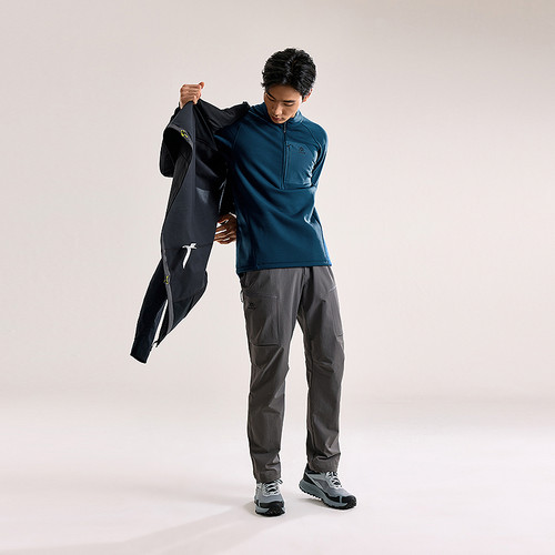 KAILAS凯乐石冷杉立领半开胸抓绒衣T恤衫耐磨户外登山徒步攀冰男 - 图0