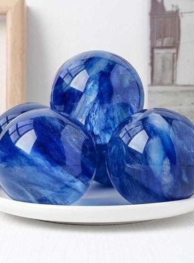 优选高档天然蓝色水晶球摆件 熔炼家居客厅办公室装饰品开业乔迁