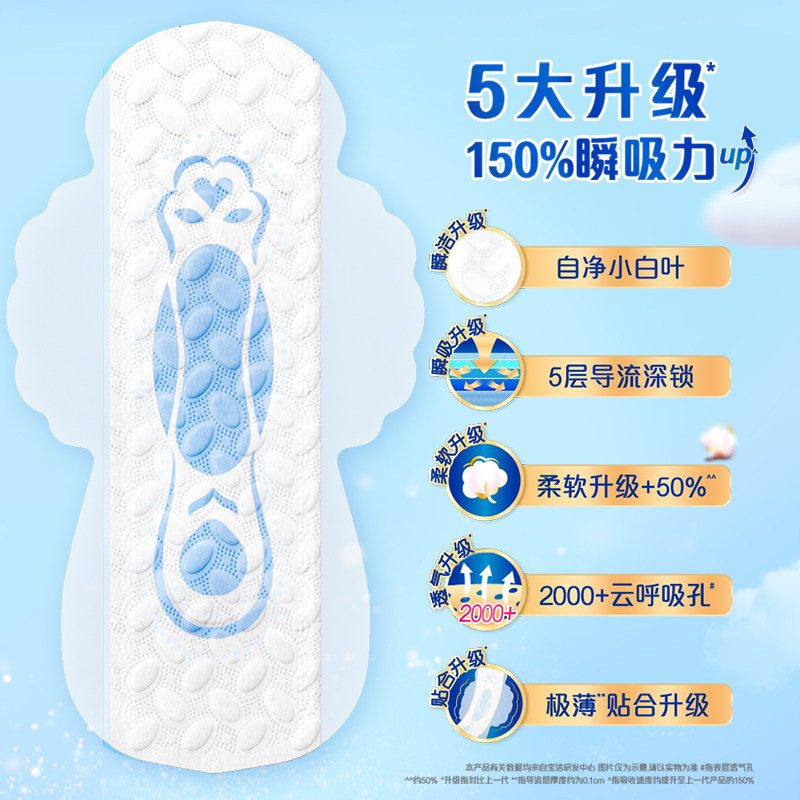 【优于新国标】护舒宝瞬洁云感棉卫生巾姨妈巾护垫超薄透气官方