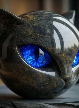 优选猫咪雕塑装饰品家居办公室摆件万圣节装饰品猫咪头像树脂摆件